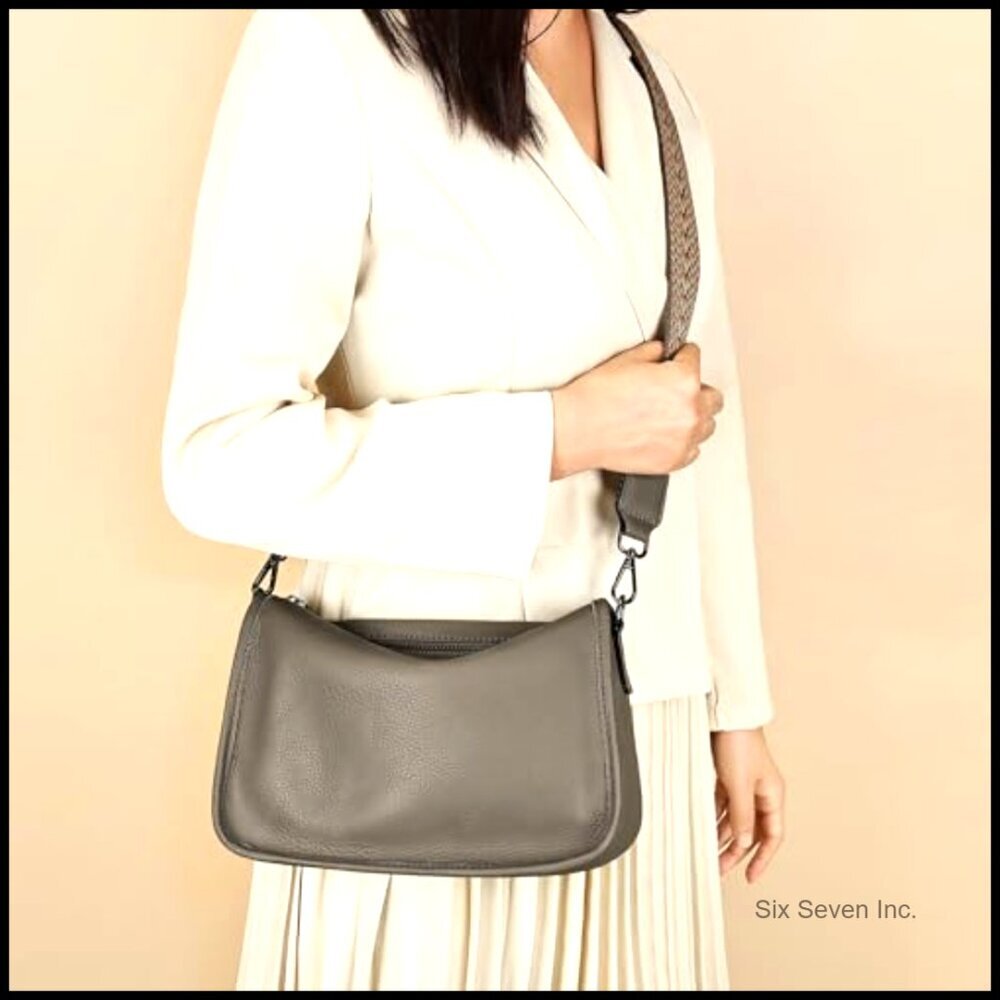 Genuine Leather Crossbody Bag Lightweight Hobo Purse Adjustable Strap Elegant - Picture 5 of 7
